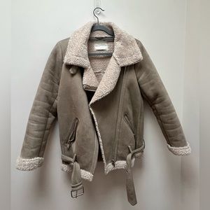 Zara Tan Suede Sherpa Jacket (XS)
